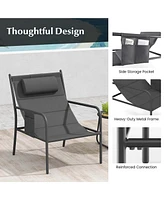 Costway 3 Pcs Outdoor Bistro Set Breathable Seat Fabric & Cozy Headrest Metal for Yard