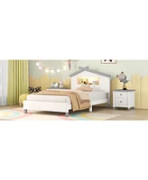 Slickblue Twin Size Wood Platform Bed with House-shaped Headboard and Motion Activated Night Lights