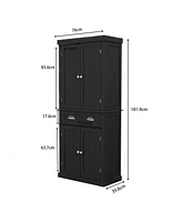 71" Kitchen Pantry Storage Cabinet, with 4 Doors, Drawer, 2 Adjustable Shelves, Freestanding Cupboard for Dining Room Living Room, Laundry-Black