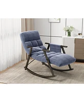 Slickblue Casual Upholstered Folding Rocking Chair with Adjustable High Back, Footrest, and Side Pockets for Living Room, Bedroom, or Balcony