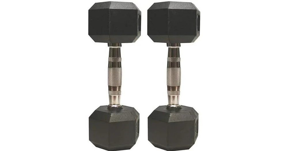 Amber Sports Barbell Rubber encased Hex Dumbbell Weights with Metal Handles for Strength Training, Full Body Workout. Sold as a Pairs