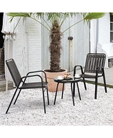 Slickblue 3-Piece Patio Bistro Table Set, Outdoor Furniture Set with 2 Stackable Patio Dining Chairs and Glass Table for Yard Balcony Porch, Black and