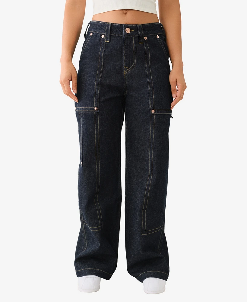 True Religion Women's Carpenter Baggy Cargo Flap Jean