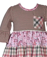 Bonnie Jean Little Girls Long Sleeved Mixed Print Tiered Dress