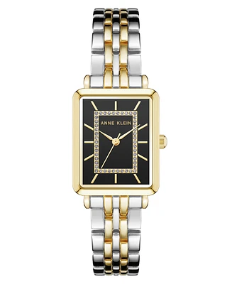 Anne Klein Women's Quartz Premium Rectangular Two-Tone Alloy Metal Watch, 24mm - Black/Silver-Tone/Gold