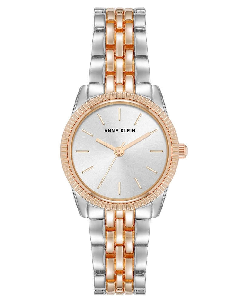 Anne Klein Women's Quartz Casual Coin Edge Silver-Tone and Rose Gold-Tone Alloy Metal Watch, 26mm