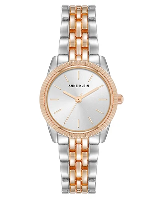 Anne Klein Women's Quartz Casual Coin Edge Silver-Tone and Rose Gold-Tone Alloy Metal Watch, 26mm