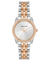 Anne Klein Women's Quartz Casual Coin Edge Silver-Tone and Rose Gold-Tone Alloy Metal Watch, 26mm