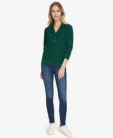 Nautica Jeans Women's Solid Button V Neck Polo Sweater