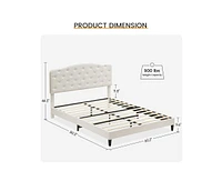 gaomon Bed Frame with Headboard Adjustable, Button Tufted Mattress Foundation, Wooden Slat Support, No Box Spring Needed