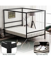 Slickblue King Size Black Iron Bed with Square Tube Frame and Mosquito Net - Elegant Design with Horizontal Headboard