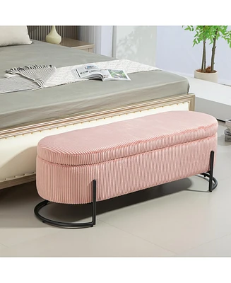 Storage Ottoman, Bedroom End Bench, Upholstered Fabric Storage Ottoman with Safety Hinge, Entryway Padded Footstool, Ottoman Bench for Living Room & B