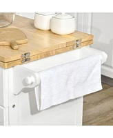 Kitchen Island with Drop Leaf Trolley Cart on Wheels Drawer Cabinet Towel Racks Versatile Use Natural Wood Top and White