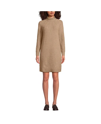 Lands' End Women's Boucle Long Sleeve Raglan Mock Neck Sweater Dress