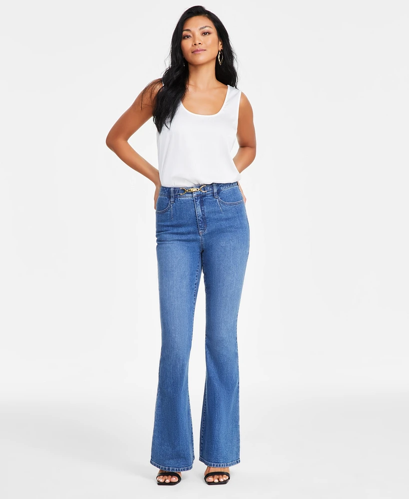 I.n.c. International Concepts Women's Belted Flared-Leg Jeans