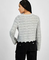 Hooked Up by Iot Juniors' Open-Heart-Stitch Pullover Sweater