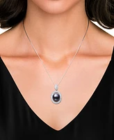 Belle de Mer Peacock Black Cultured Freshwater Pearl (10mm) & Cubic Zirconia 18" Pendant Necklace Sterling Silver (Also White Freshwate