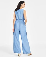 I.n.c. International Concepts Women's Surplice Sleeveless Belted Chambray Jumpsuit, Exclusively at Macy's