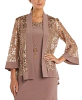 R & M Richards Petite Sequined Jacket Necklace Dress