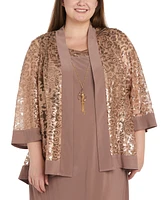 R & M Richards Plus 2-Pc. Sequined Jacket Necklace Dress Set