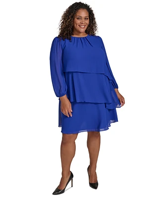 Jessica Howard Plus Tiered Chiffon Shift Dress