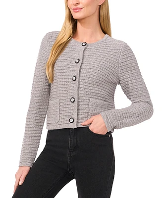 CeCe Women's Button-Front Textured Cardigan Sweater