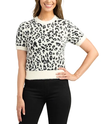 Bcx Juniors' Animal-Print Short-Sleeve Crewneck Sweater