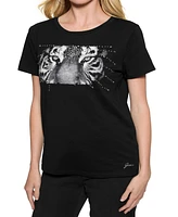 Guess Women's Tiger Eyes Graphic Crewneck Cotton Easy T-Shirt