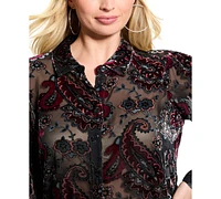 Guess Women's Regal Paisley-Embroidered Button-Front Top