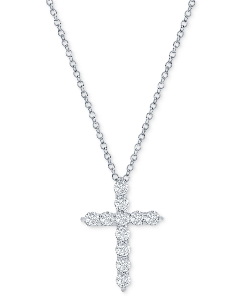 Diamond Cross Pendant Necklace (1/2 ct. t.w.) 14k White or Yellow Gold, 16" + 2" extender