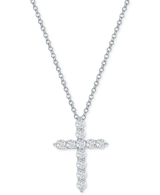 Diamond Cross Pendant Necklace (1/2 ct. t.w.) 14k White or Yellow Gold, 16" + 2" extender