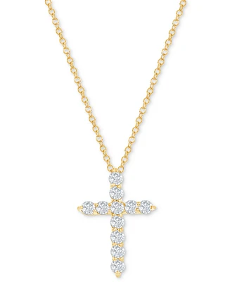 Diamond Cross Pendant Necklace (1/2 ct. t.w.) in 14k White or Yellow Gold, 16" + 2" extender