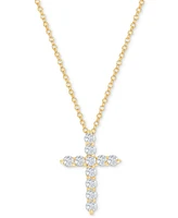 Diamond Cross Pendant Necklace (1/2 ct. t.w.) in 14k White or Yellow Gold, 16" + 2" extender