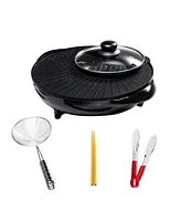 Ovente 2-in-1 Portable Electric Hot Pot and Grill Combo