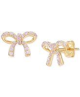 2-Pc. Set Lab Created Pink Sapphire Bow Pendant Necklace & Matching Stud Earrings (1 ct. t.w.) in 14k Gold-Plated Sterling Silver