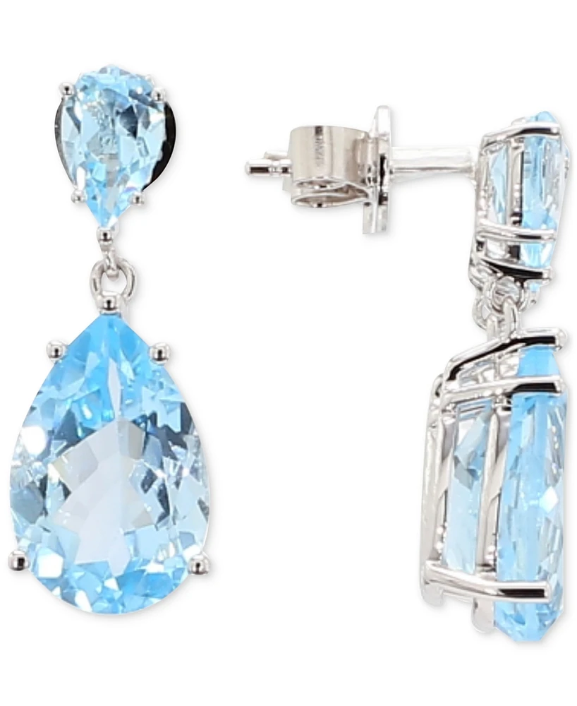 Blue Topaz Double Pear Drop Earrings (12 ct. t.w.) in Sterling Silver