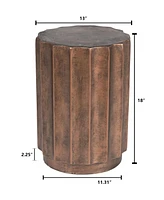 LuxenHome Weathered Copper Cement Fluted Round Indoor Outdoor Side and End Table