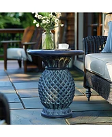 LuxenHome Patina Gray MgO Pineapple Outdoor Side Table
