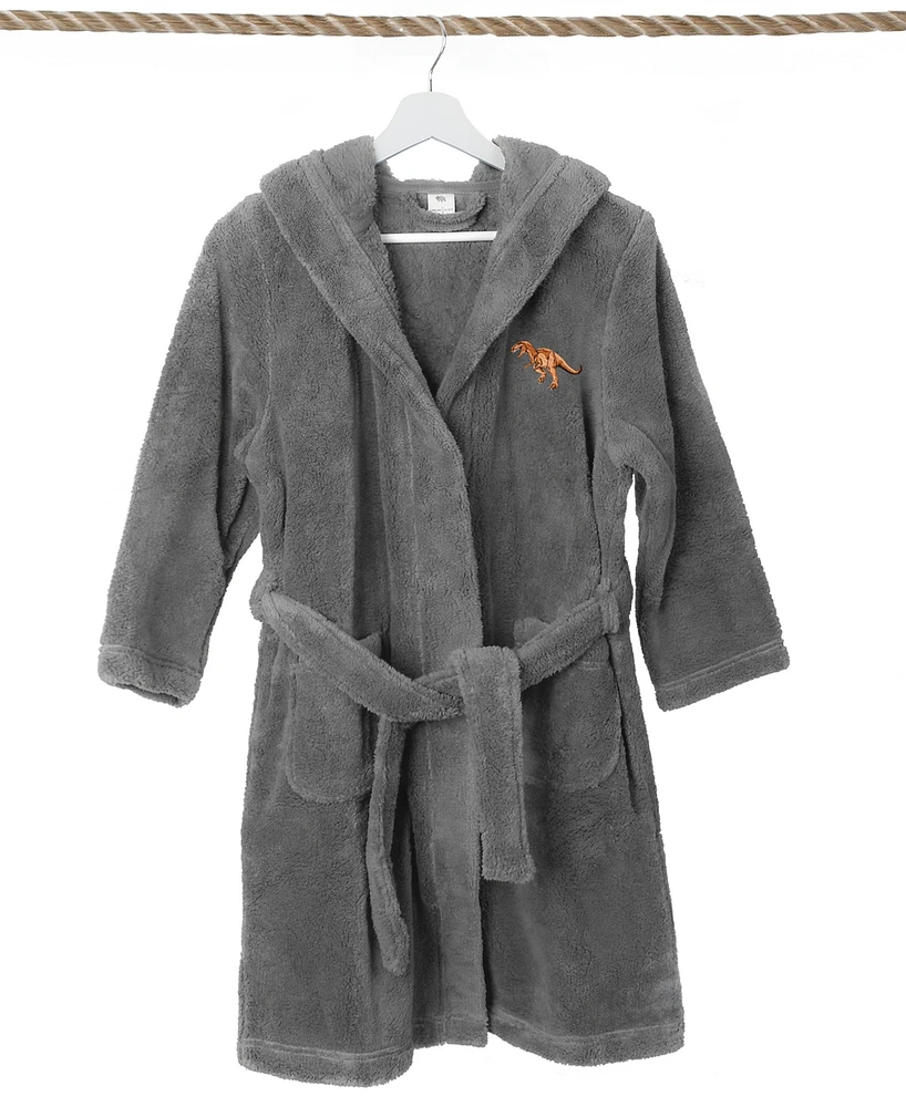 Linum Home Kids Dino Super Plush Double Brushed Hooded Bathrobe