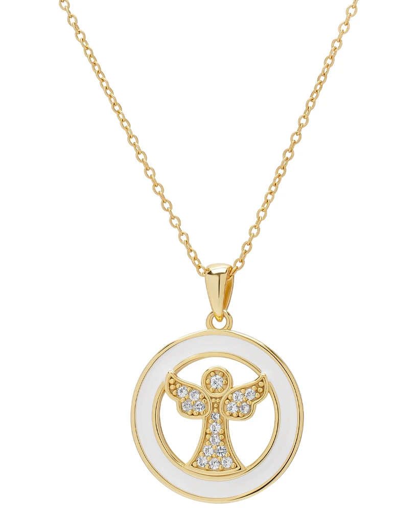 Macy's Lab Grown White Sapphire (1/5 ct. t.w.) Angel White Halo Pendant 18" Necklace in 14k Gold Over Sterling Silver