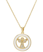 Macy's Lab Grown White Sapphire (1/5 ct. t.w.) Angel White Halo Pendant 18" Necklace in 14k Gold Over Sterling Silver