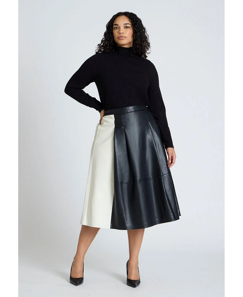 Eloquii Women's Colorblocked Faux Leather Full Midi Skirt