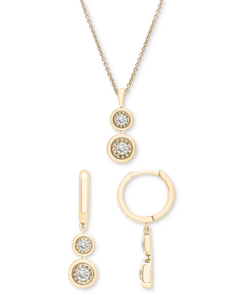 2-Pc. Set Diamond Circle Cluster Pendant Necklace & Matching Dangle Earrings (1/3 ct. t.w.) Sterling Silver or 14k Gold-Plated Silver, Cre