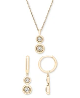 2-Pc. Set Diamond Circle Cluster Pendant Necklace & Matching Dangle Earrings (1/3 ct. t.w.) Sterling Silver or 14k Gold-Plated Silver, Cre