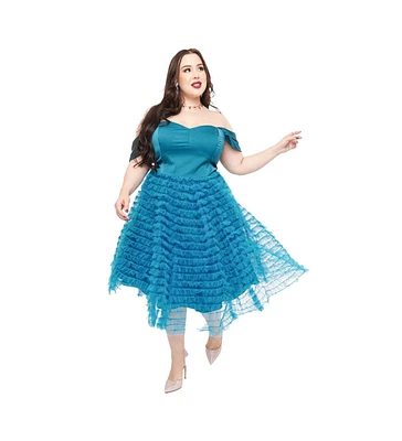 Unique Vintage Plus Tulle Off The Shoulder Swing Dress