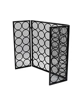 Modern 3-Panel Iron Fireplace Screen With Circular Pattern And Foldable Design