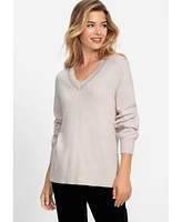 Olsen Women's Embellished V-Neck Pullover