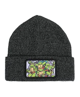 Teenage Mutant Ninja Turtles Men's Tmnt Dark Heather Grey Beanie with Sewer Screen Grab Patch