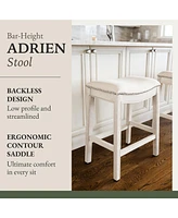 Maven Lane Adrien Saddle Bar Stool in White Oak Finish w/ Natural Fabric Upholstery