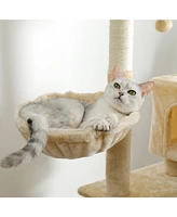 Slickblue Multi-functional Cat Tree Tower with Sisal Scratching Post, 2 Cozy Condos, Top Perch, Hammock, Climbing ladder and Dangling Ball Beige